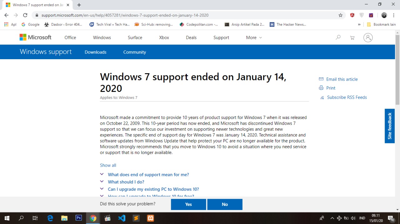 Microsoft Hentikan Dukungan Windows 7