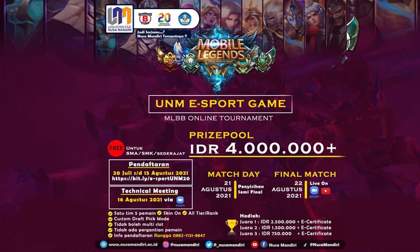 Universitas Nusa Mandiri Gelar MLBB Online Tournament untuk Pelajar SMA/SMK/Sederajat