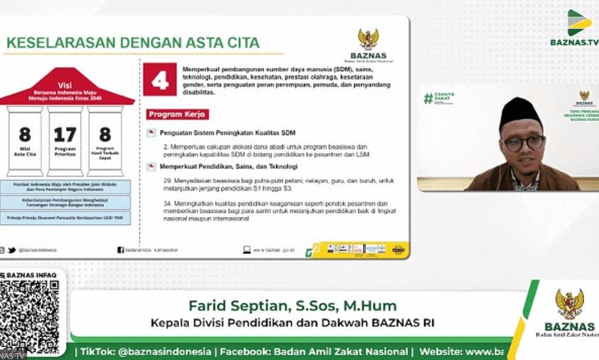 Farid Septian, Kepala Divisi Pendidikan dan Dakwah BAZNAS sampaikan Keselarasan Astra Cita pada Selasa (4/3).