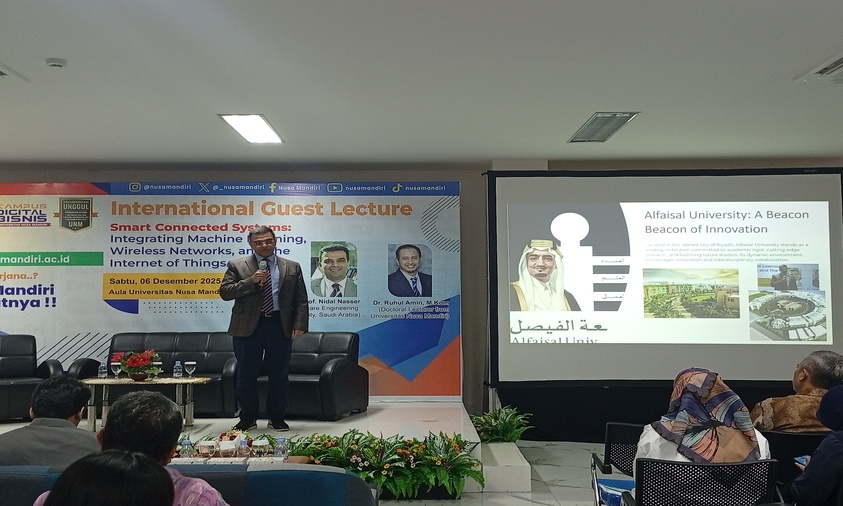 Tamu Internasional Universitas Nusa Mandiri tentang Smart Connected Systems yang menghadirkan Prof. Nidal Nasser sebagai narasumber utama.